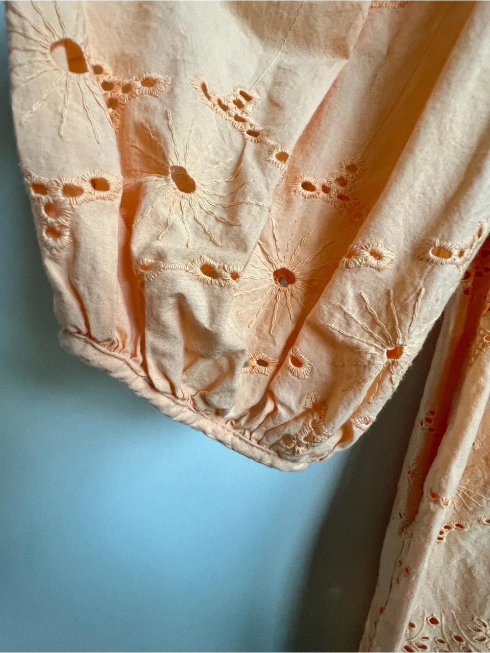 Universal Threads Eyelet Dress Orange Puff Sleeve CottageCore XL Babydoll Whimsy - Picture 7 of 13